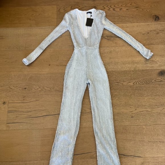 La Femme Pants - Femme silver jumpsuit